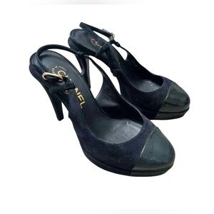 Chanel Captoe Slingback Suede Heels